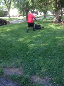 mowing with push mower